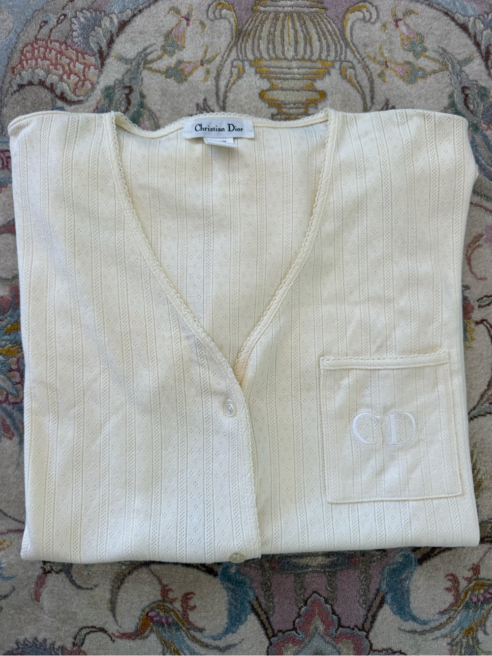 Christian Dior Cotton Pajama Shirt – Short Sleeve Top, Size Medium